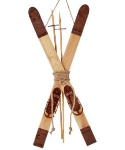 21"Mdf W/Metal Winter Skis/Pole Ornament