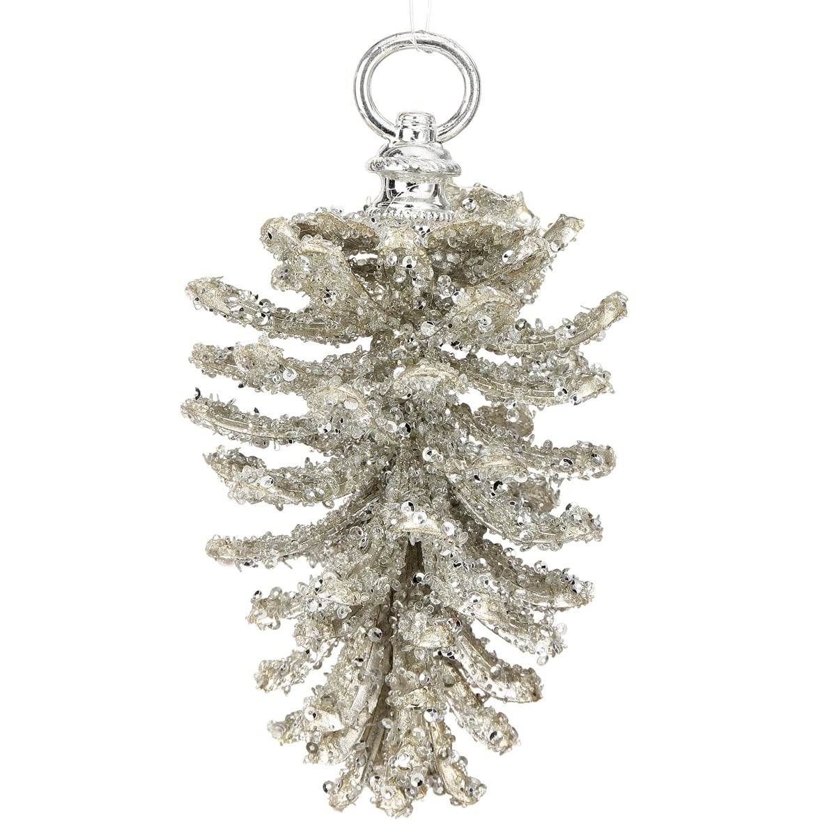 7" Glitter Iced Pinecone Ornament Plat 7" Glitter Iced Pinecone Ornament Plat