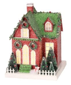 10.5" Led/Bty/Tmr Cardboard Village House