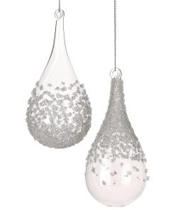 7" Glass Ice Drop Ornament 2/Ast