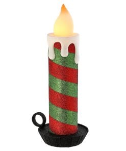 16" Led/Bty/Tmr Usb Vintage Candle W/Base Rdgr