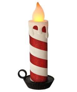16" Led/Bty/Tmr Usb Vintage Candle W/Base Rdwh