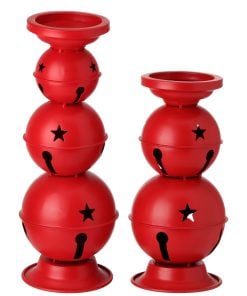 10-12.5" Mtl Jingle Bells Candle Holder Set/2 Anrd
