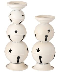 10-12.5" Mtl Jingle Bells Candle Holder Set/2 Anwt