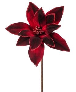 24" Velvet W/Glitter Poinsettia Stem