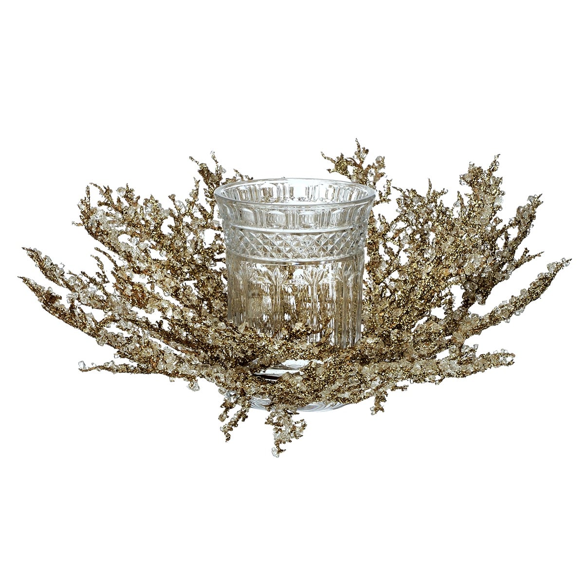 16" Premium Ice Spray W/Hurricane Centerpiece Gold 16" Premium Ice Spray W/Hurricane Centerpiece Gold