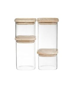 Lot Jar X4 Glass+Wood Hermet Five