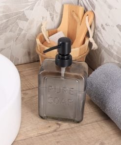 Round Glass Soap Dispenser With Stripes 570Ml - Black