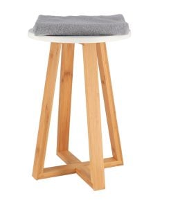 Stool With Bamboo Feet And White Mdf Seat - White/Bamboo