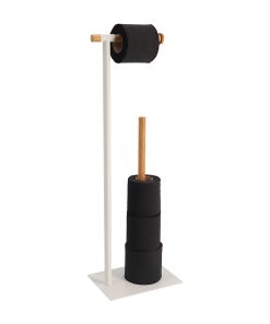 Metal And Bamboo Toilet Paper Dispenser And Toilet Paper Reserve - White/Bamboo