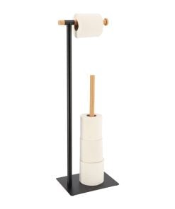 Metal And Bamboo Toilet Paper Dispenser And Toilet Paper Reserve - Black/Bamboo