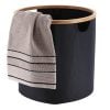 Polyester Foldable Storage Basket With Bamboo Frame Round Shape - Black/Bamboo