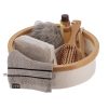 Polyester Foldable Storage Basket With Bamboo Frame Round Shape And 3 Compartements - Natural/Bamboo