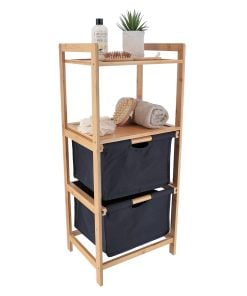 Bamboo Furniture With 2 Polyester Baskets And Shelves - Black/Bamboo