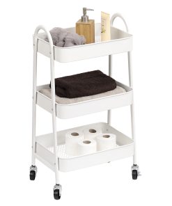 Metal Furniture On Wheels With 3 Abs Shelves - White