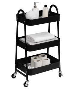 Metal Furniture On Wheels With 3 Abs Shelves - Black