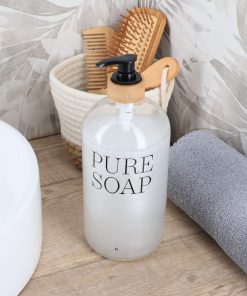 Glass/Bamboo Soap Dispenser Pure Soap 1 L - Transparent