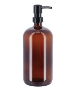 Glass Round Soap Dispenser Black Pump 1L - Amber