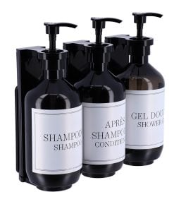 Set Of 3 X Shower Gel Dispensers 500 Ml With Wall Support To  Fix Ou 3M - Black