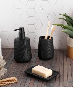 Polyresin Soap Dispenser Wood Effect 350Ml - Black