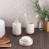 Stoneware Soap Dispenser Lacquered/Speckled Grey + Mat Raw Finished 330Ml - White/Beige
