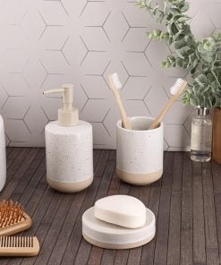 Stoneware Soap Dispenser Lacquered/Speckled Grey + Mat Raw Finished 330Ml - White/Beige