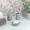 Round Polyresin Soap Dish With Stripes - Eucalyptus Green