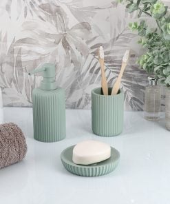 Round Polyresin Soap Dish With Stripes - Eucalyptus  Green