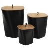 Set Of 3 X Pp Printed Dusbin With Bamboo Lid - Black