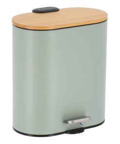 Oval Metal Wastbin Soft Close 5L With Bamboo Lid - Eucalyptus Green
