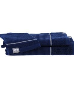 Set Of 3 Pieces 100% Cotton 1 Glove/ 1 Toilet Towel 50X90 Cm / 1 Toilet Towel 70X130Cm - Navy Blue/Silver
