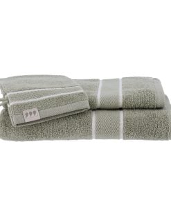 Set Of 3 Accessories 100% Cotton 1 Glove/ 1 Towel 50X90Cm / 1 Towel 70X130Cm - Sage Green