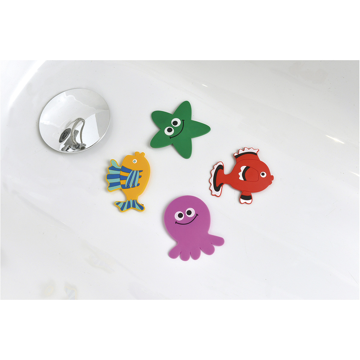 I139636 Set Of 4 Mini Pvc Shower Mats Octopus/Red Fish/Yellow Fish/Starfish - Childish