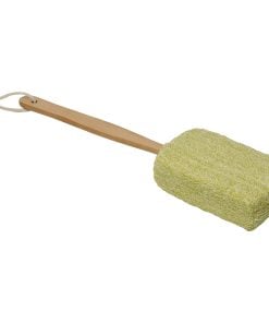 Ramie/Sponge Mesh Bath Sponge With Wood Handle - White/Green