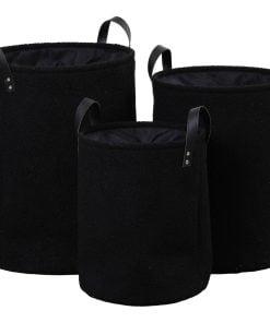 Set Of 3 Teddy Flush Laundry Baskets - Black