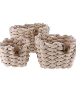 Set Of 3 Polyester/Cotton Baskets Rope Effect - Beige