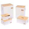 Set Of 5 Polyester/Cardboard Baskets With Bamboo Lid - White