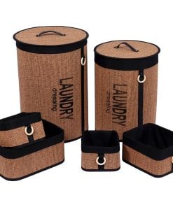 Set Of 6 Bamboo Baskets - Natural And Black