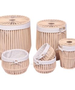 Set Of 6 Metal/Cotton Basket Rope Effect - Beige