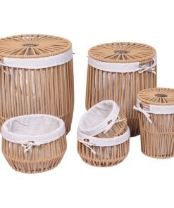Set Of 6 Metal/Cotton Basket Rope Effect - Taupe