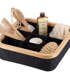 Polyester Foldable Storage Basket With Bamboo Frame Square Shape And 9 Compartements - Black/Bamboo