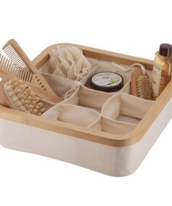 Polyester Foldable Storage Basket With Bamboo Frame Square Shape And 9 Compartements - Natural/Bamboo