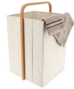 Square Polyester Laundry Basket With Bamboo Handles - Natural
