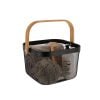 Square Metal Storage Basket With Bamboo Grip - Black