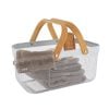 Rectangular Metal Storage Basket With Bamboo Grip - White