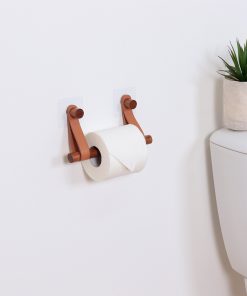 Bamboo Toilet Paper Dispenser + Leather Imitation Strap On Sticker -