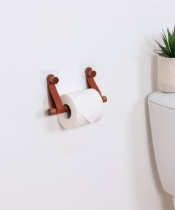 Bamboo Toilet Paper Dispenser + Leather Imitation Strap On Sticker -