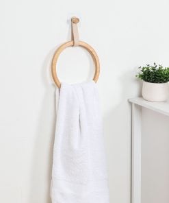 Rounded Bamboo Towel Holder + Faux Leather Strap On Sticker - Beige/Bamboo