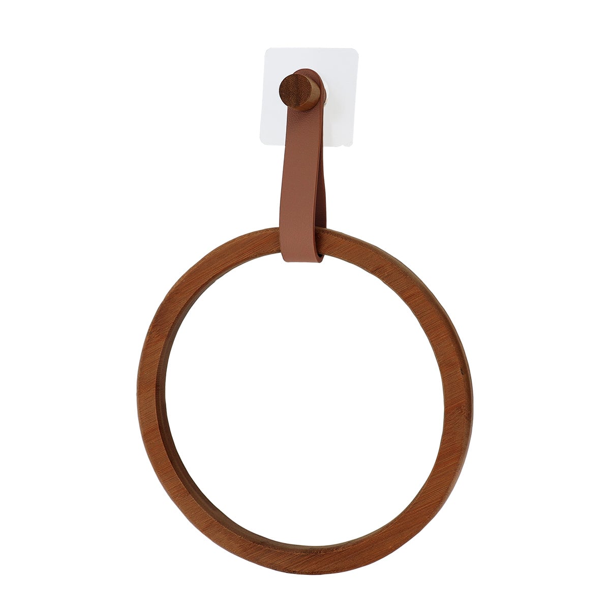 I139725-1 Round Bamboo Towel Rack + Leather Imitation Strap On Sticker -