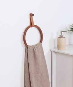 Round Bamboo Towel Rack + Leather Imitation Strap On Sticker -